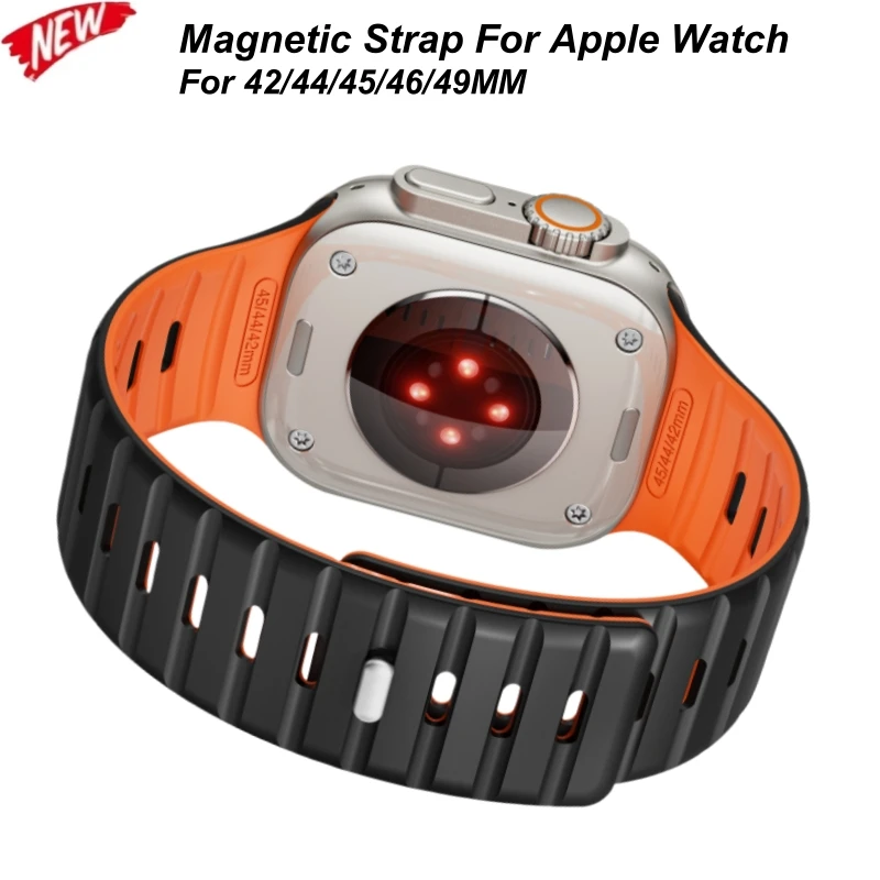

Magnetic Silicone Strap For Apple Watch Ultra 2 49mm 44mm 45mm 46mm 42mm Breathe Band For iWatch Series 10 9 8 7 6 5 Se Bracelet