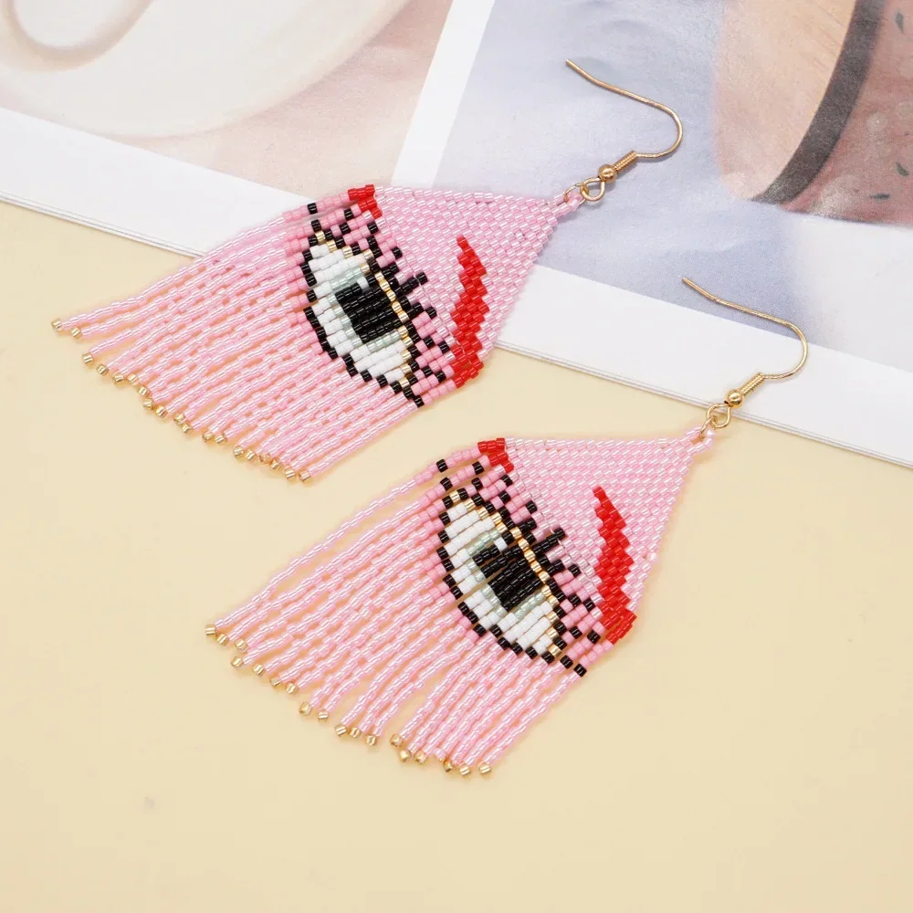 Rice Bead Earrings Hand knitting Bohemia Beading Simple Originality Design Devil's eye Fashion Alloy Female Fringe Earrings