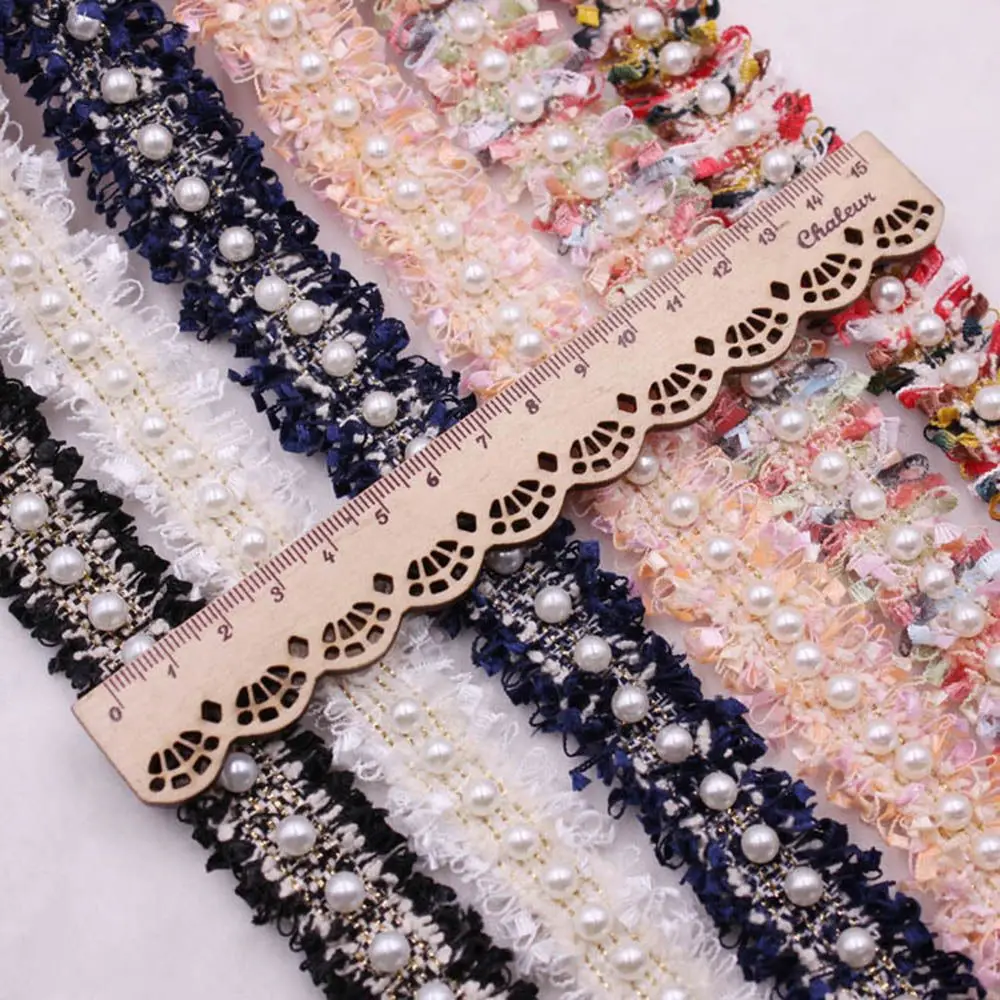 1 yard Vintage fatto a mano forniture per cucire Costume abito ricamato tessuto perlato in pizzo