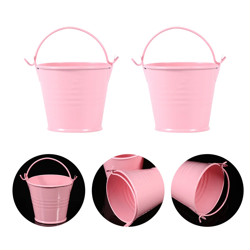 4 Pcs Small Galvanized Pail Mini Bucket Compact Iron Flower Pot Drum Outdoor Pink Craft