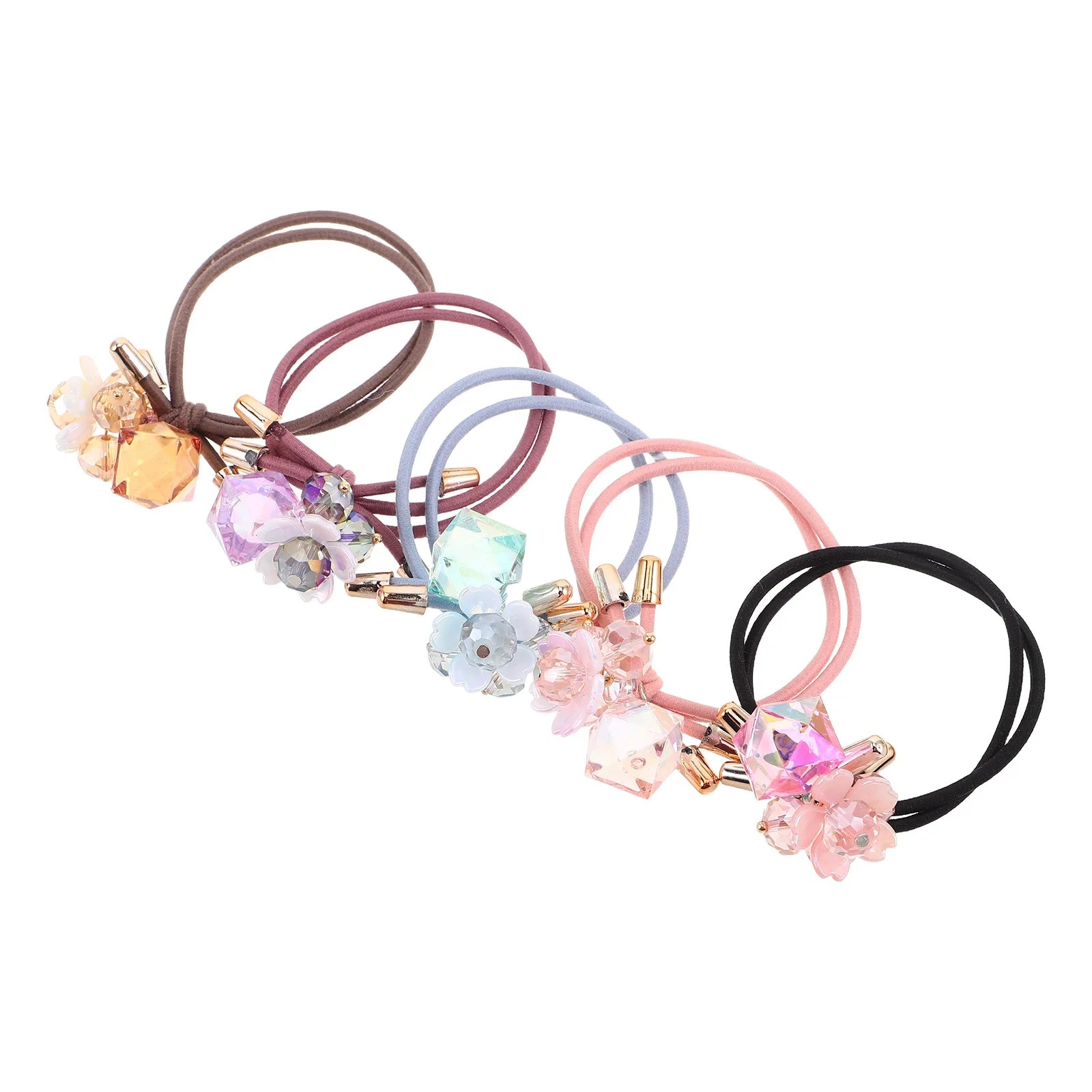 

5 шт., резинки для волос с хрустальным цветком, стильный эластичный браслет, резинки для волос для женщин и девочек, элегантные аксессуары для повседневного использования на вечеринке
