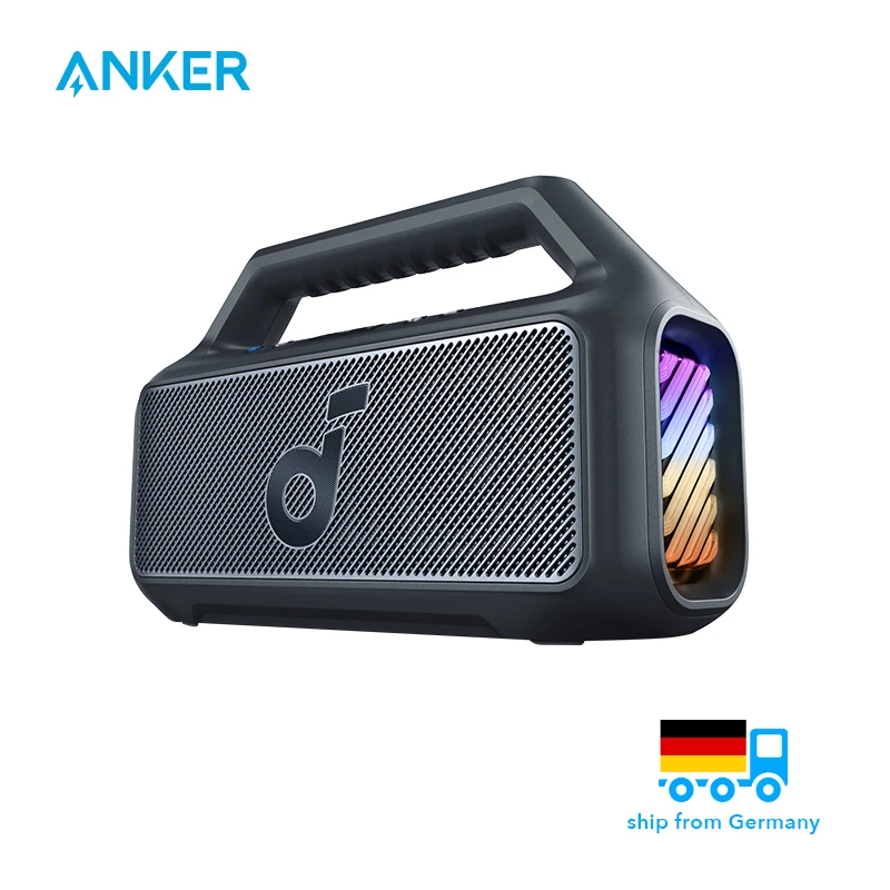 Soundcore by Anker, Boom 2 Outdoor Speakers, 80 W, Subwoofer, BassUp 2.0, 24 Hours Battery, IPX7 Waterproof & Floats, LED Light,