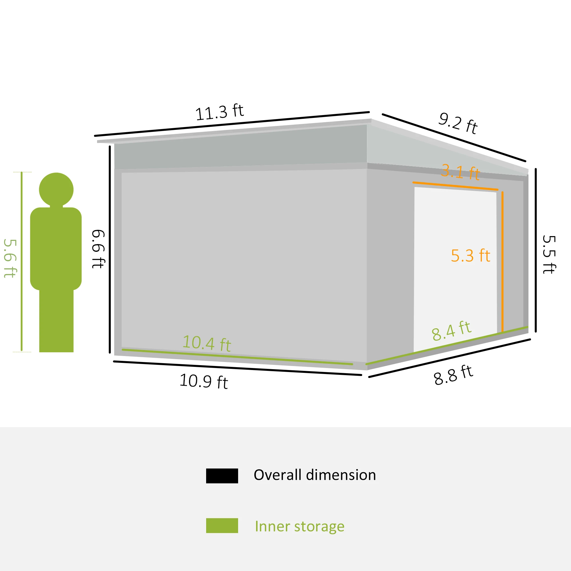 11' X 9' Metal Outdoor Storage Shed with Lockable Doors, Gray