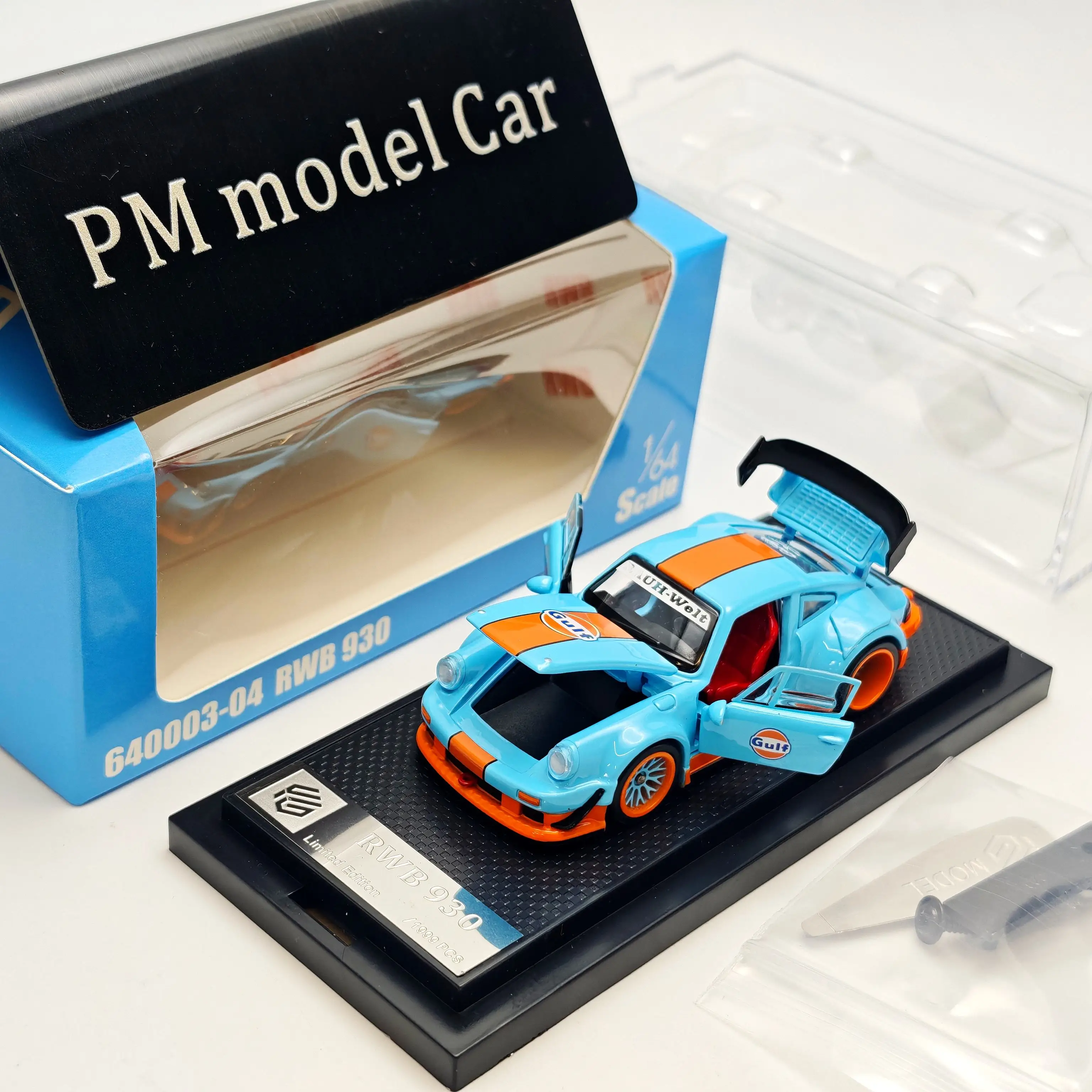 FG 1:64 Porsche 930 RWB Wide Body Modified Gulf Full Open Alloy Diecast Model Car Collectible Gift Ornament