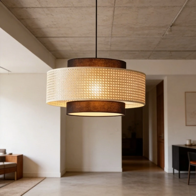 

Современная подвесная лампа в стиле ваби-саби, ручной работы, из плетеного ротанга, светодиодная люстра для декора гостиной, освещения кухни и обеденного стола