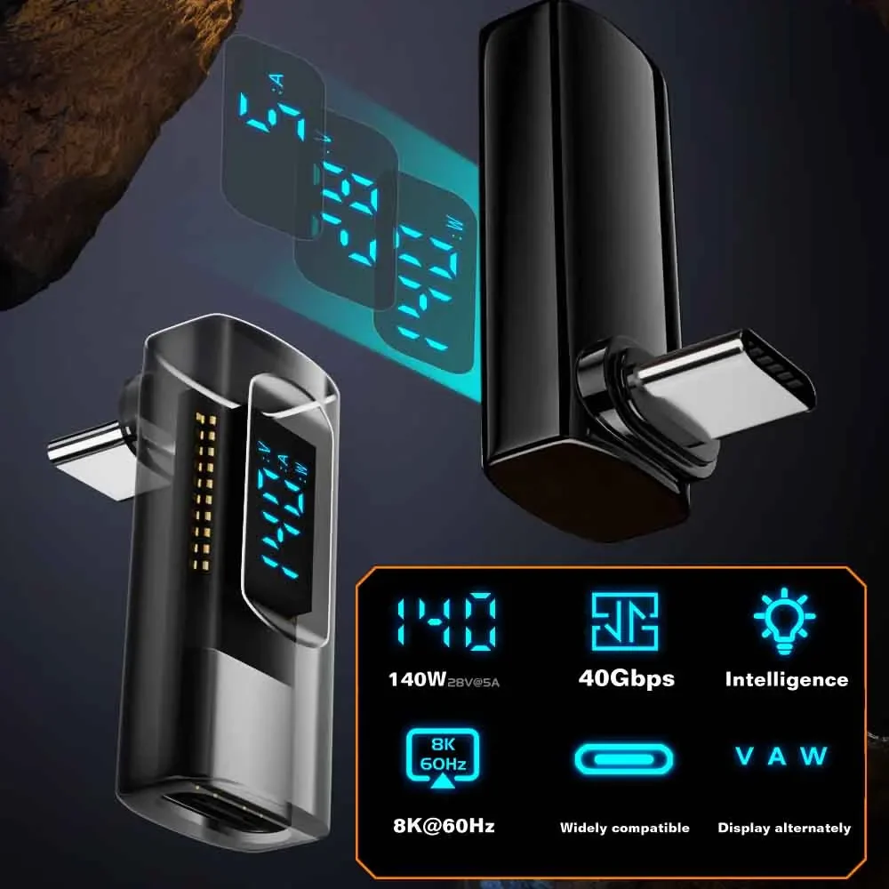 90 Degree USB C Digital Display Adapter Connector with 140W Quick Charging 40Gbps Transmission 8K60HZ Type C Adapter Connector