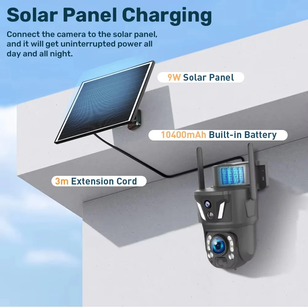 3K 50x Optical Zoom Dual Lens Solar       6MP 4G SIM PTZ Surveillance WIFI Outdoor Security, Humanoid Tracking