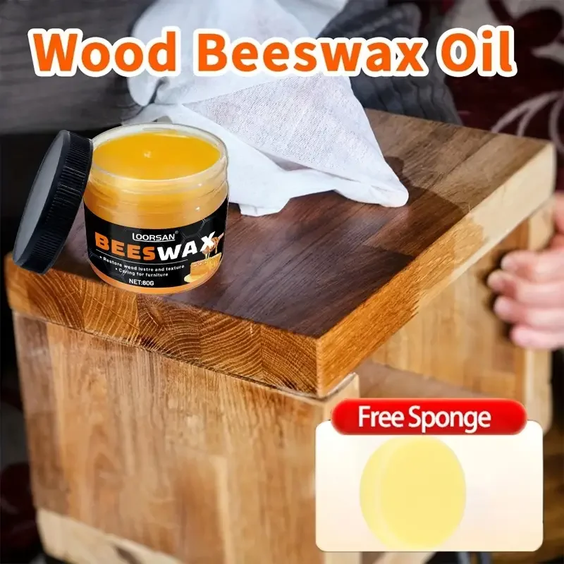 1 Set of Beeswax Polishing Kit - 80g Round Sponge Beeswax, Suitable for Wooden Furniture, Flooring, and Guitar Maintenance