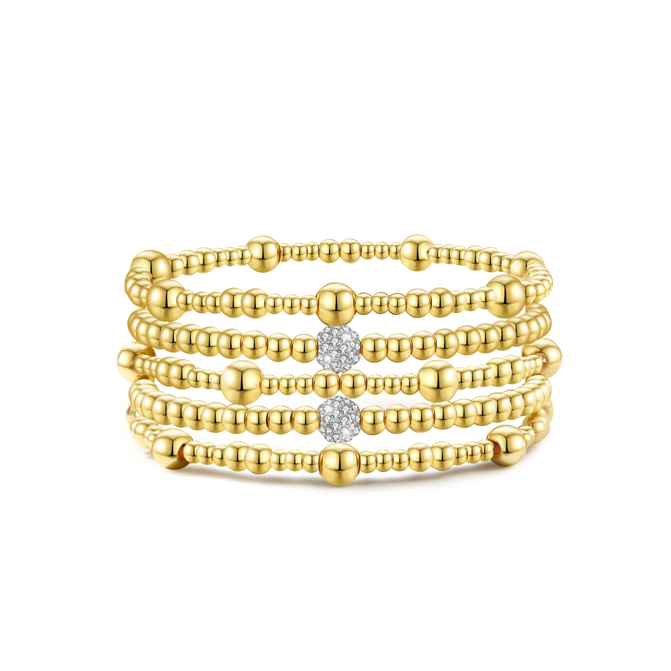 Badu New Stretch Gold Color Beads Bracelet For Women Cubic Zirconia Jewelry Trendy Stackable Ball Beaded Bracelet Set Gifts