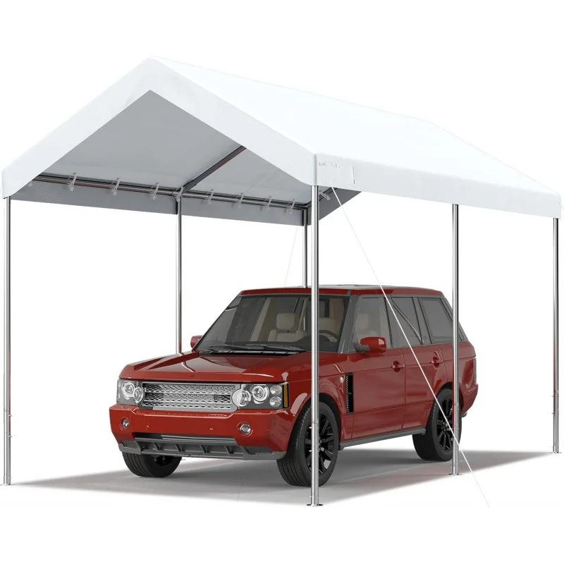 

10x15 ft Heavy Duty Carport Potable Car Canopy Garage Party Tent Boat Shelter, Adjustable Height from 9.5 ft to 11 ft, White