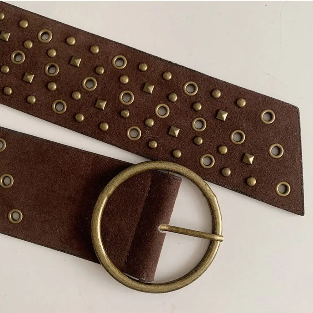 بسيطة برشام راعية البقر حزام الجلد المدبوغ Harajuku حزام واسع Y2K الجمالية بولي Leather حزام جلد الجينز