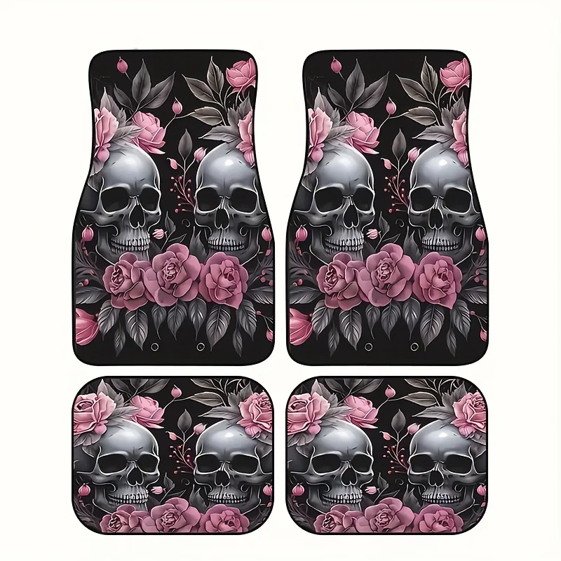 

1 Set Of 4pcs Original Encounter With Mystery And Romance - Rose Skull Style Printed Car Mats Four-Piece Set, All-Weather, Car I