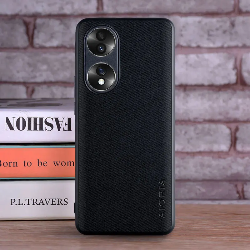 Etui na telefon Honor 70 5G coque Luksusowe tekstylne skórzane etui z miękkiego TPU funda na huawei Honor 70 etui capa — zdjęcie 4