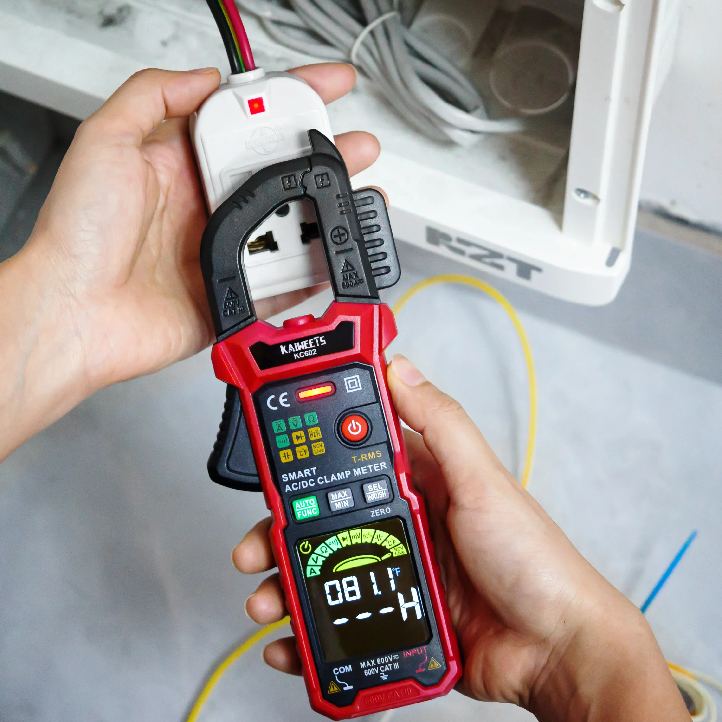 For KC602 Intelligent Digital Clamp Meter, 6000 True-RMS Points, Auto Range, AC/DC Current, Sensing Function