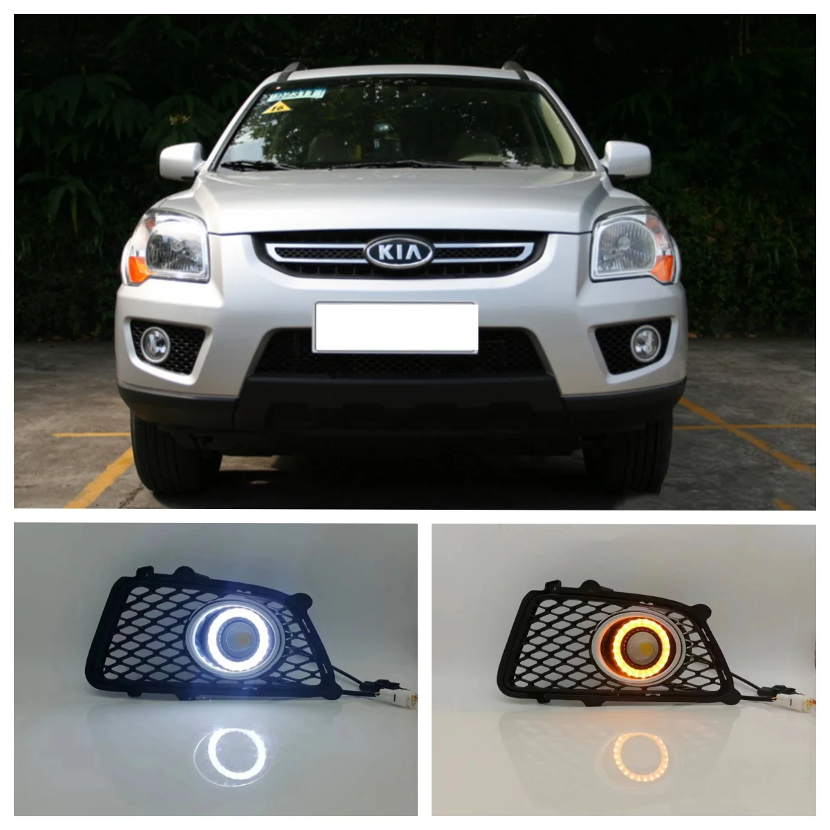 

LED Fog Lights Assembly For KIA Sprotage 2009 2010 2011 2012 2013 Dual Color Angel Eye Daytime Running Light Lamp DRL Daylight