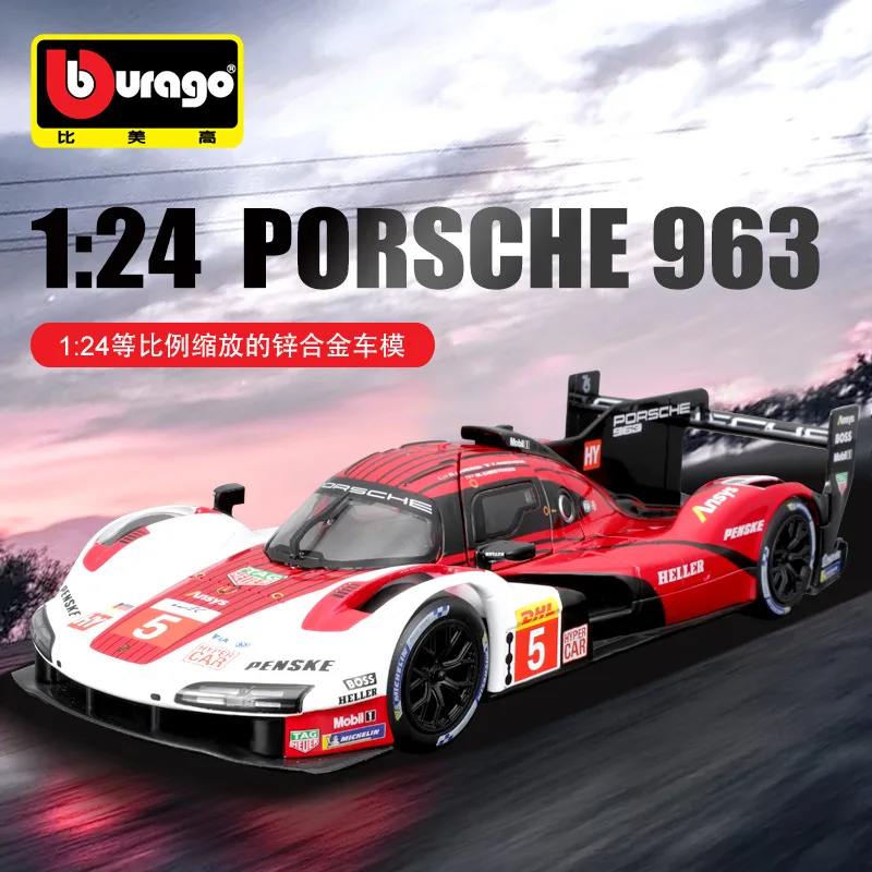 

Модель автомобиля Bburago из сплава для коллекционеров, масштаб 1:24, Porsche Le Mans 963, имитационная модель автомобиля из сплава, игрушечная гоночная машина.