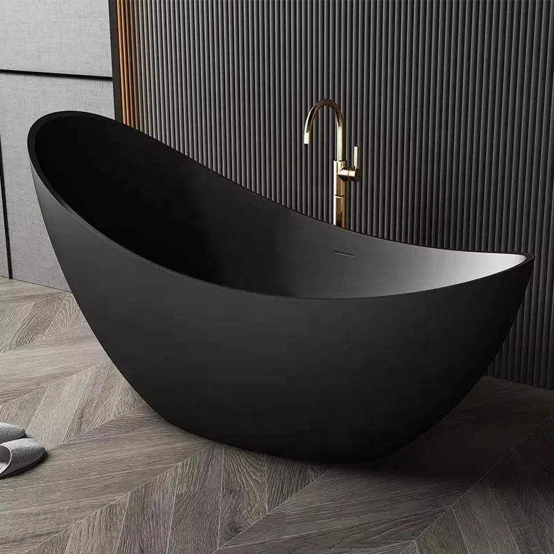 

Oval Acrylic Bathtub Black Matte Finish, Modern Freestanding Soaking Tub for Bathroom Renovation 1800*800*800 mm
