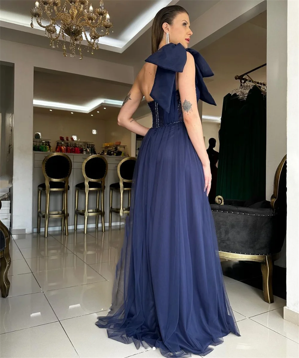 Jessica Navy Blue Prom Dresses Tulle Glitter Shoulder Prom Dress Sexy side slit Party Dressese2024Vestidos De Noche Custom Dress