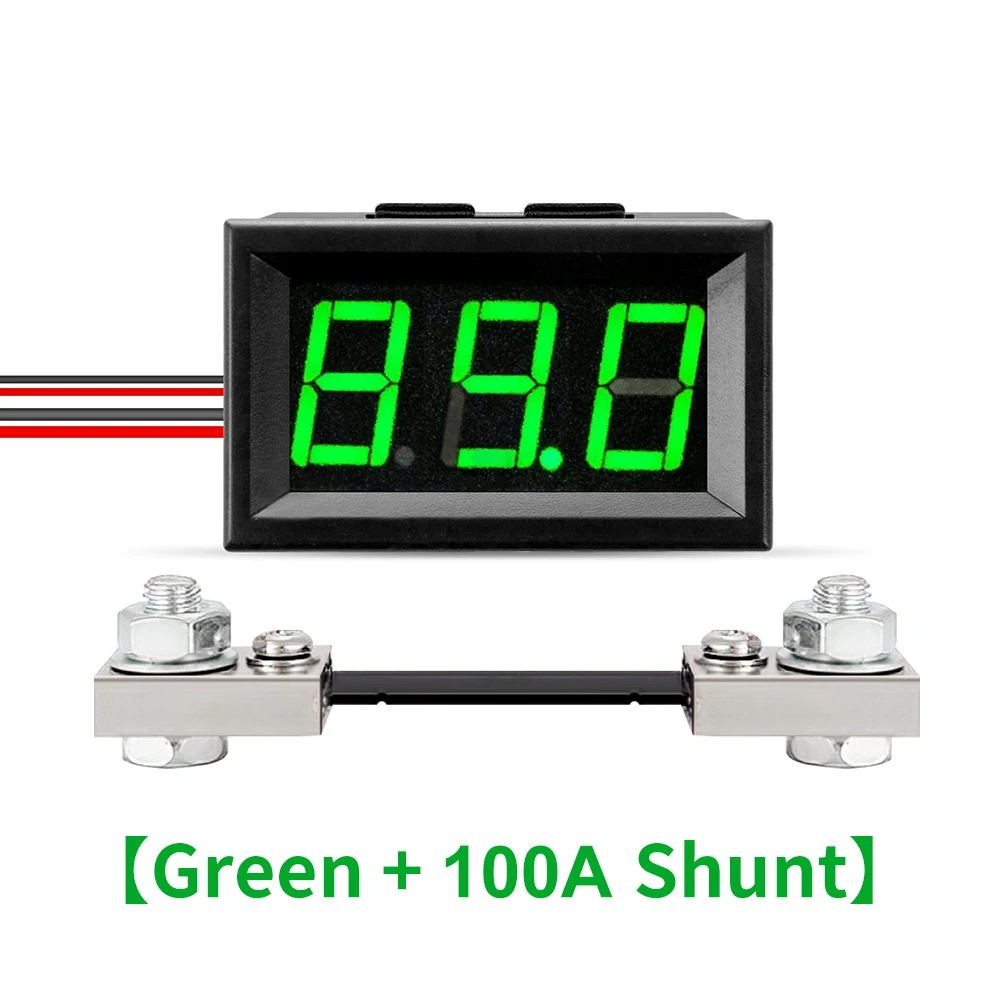 AMP Led عرض اللون 0.56 "مقياس التيار الكهربائي الرقمي تيار مستمر 0-100A 4 أسلاك 3 أرقام سيارة الحالية عداد لوحة مع 100A تحويلة #6