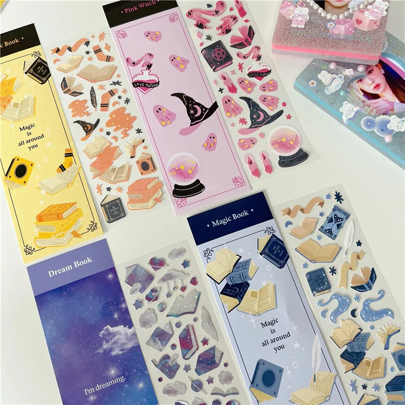 1Pc Fantasy Magic Series Cute Stickers Color Magic Book Creative Collage Stationery Diy Decorative Sticker Laser Powder Tools