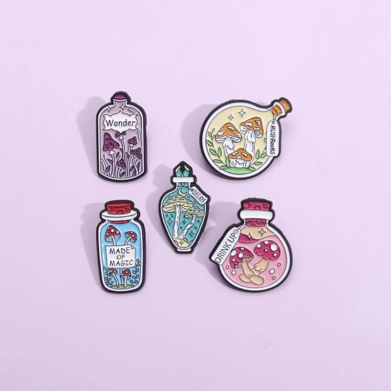 Mushroom Culture Bottle Enamel Pins Made of Magic Dream Lapel Badge Brooches Backpack Clothes Decorative Jewelry Gift for Friend