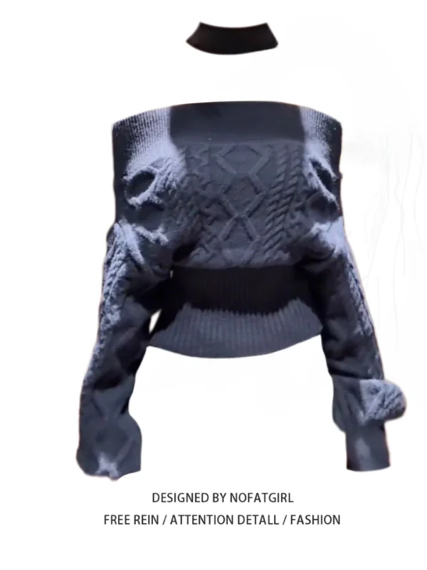 

Женский вязаный свитер больших размеров в корейском стиле с открытым плечом, облегающий, осенне-зимний, модный, уникальный дизайн, топ