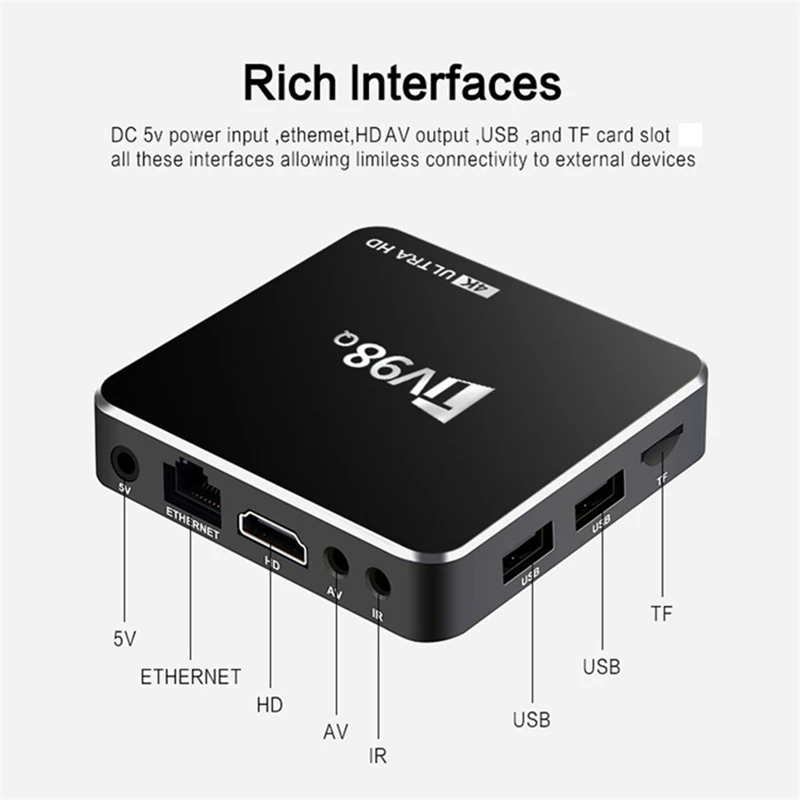 TV98Q TV Box 2GB+16GB 4K H.265 H313 Android 12.1 TV Box 2.4G Wifi Set-Top Box TV98 Media Player Durable US Plug