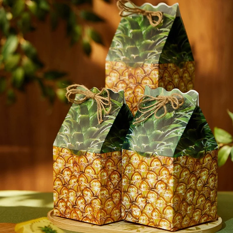 

20pcs Pineapple Cake Paper Box Handmade Dessert Nougat Candy Cookies For Hawaiian Tropical Birthday Wedding Party Packing