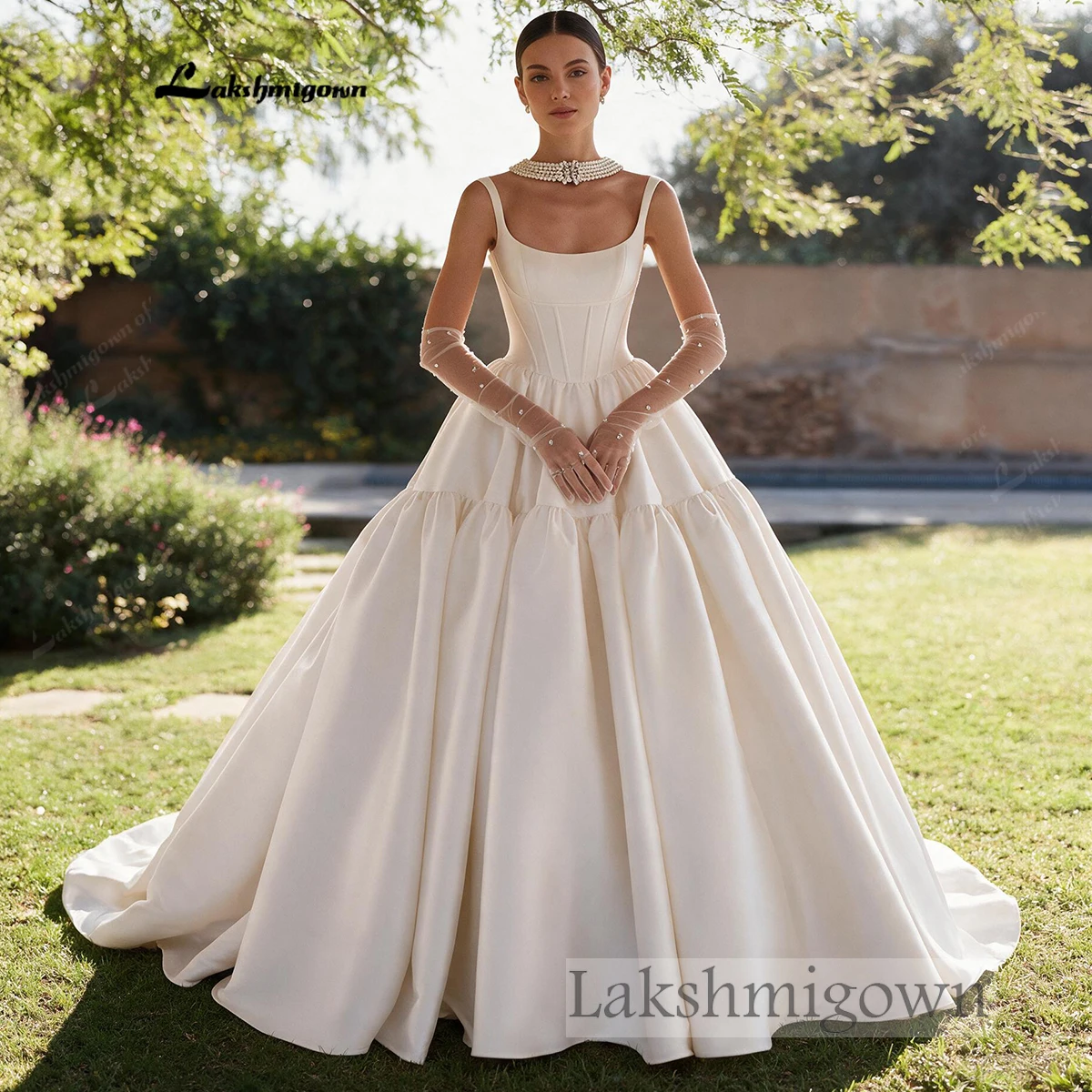 Lakshmigown Prinzessinnen-Hochzeitskleid mit quadratischem Ausschnitt, Satin-Korsettoberteil, mehrlagiges Ballkleid für Gartenhochzeiten im Freien, individuell anpassbar – Detail 5