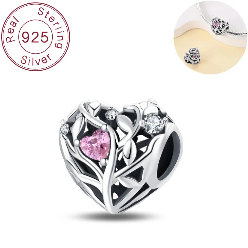 Original Charm-Perlenanhänger aus 925er reinem Silber, klassische Liebesbaum-Perlen, geeignet für Armbänder, DIY-Modeschmuck für Damen