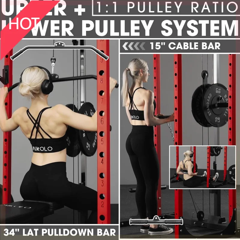 

(XMSJ), Power Rack with LAT Pulldown, 1200 Pounds Capacity Workout Cage More Training Attachments
