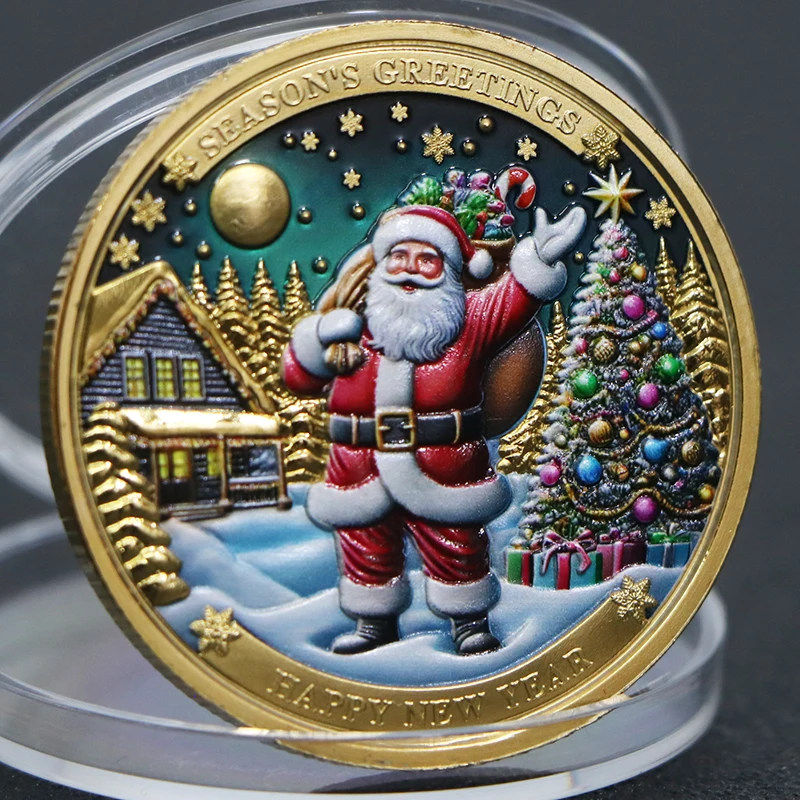 Beautiful Merry Christmas Gold Coins Santa Claus Blessing Season's Greeting Lucky Commemorative Souvenirs