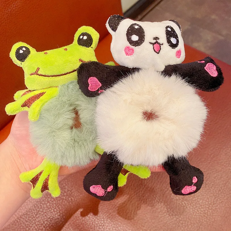 Cute Frog Panda Animal peluche elastico per ragazze coda di cavallo Maruko Hair Tie elastico Hair Ring copricapo accessori per capelli per ragazze