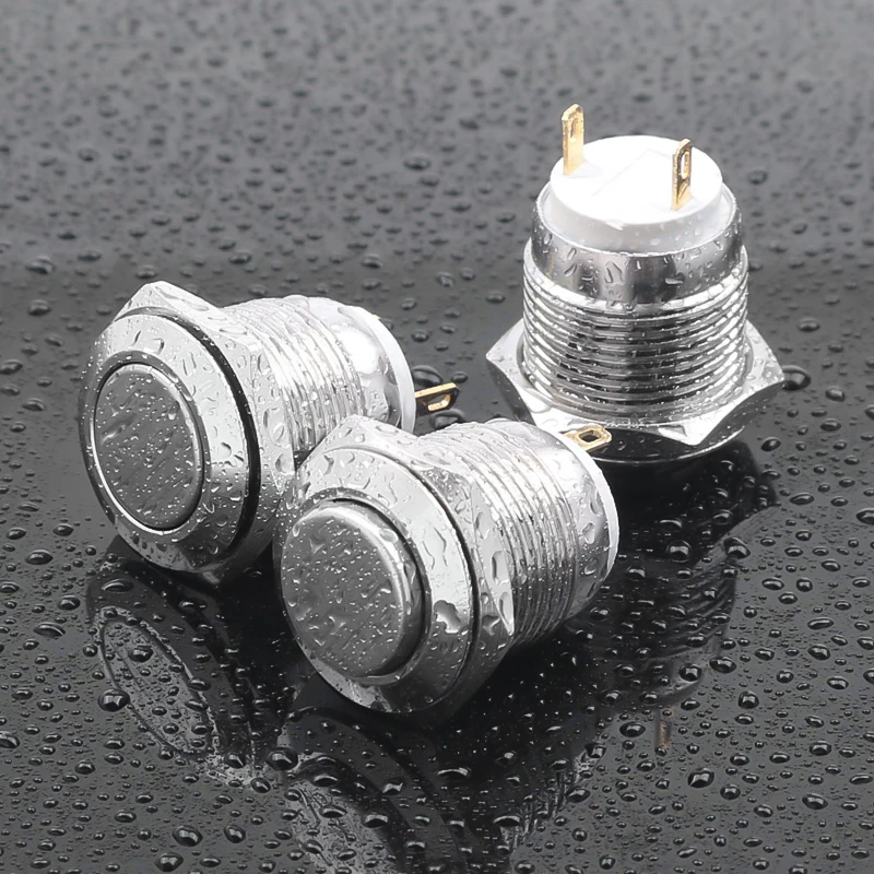 12MM 16MM Metal Push Button Switch Latching 1NO Welding Foot Flat High Head Power Switch ON-OFF 220V 2Pins