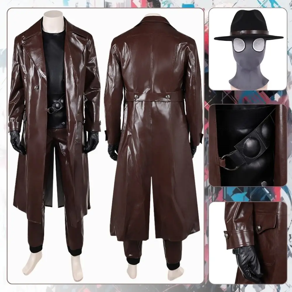 

Noir Spider Cosplay Costume Leather Jacket Coat Uniform Hat Masks for Adult Men Superhero Roleplay Halloween Carnival Clothes