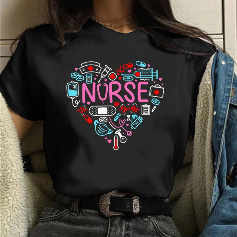 Fashion International Nurses\' Day Nurse Love Print T Shirts Women Summer Cool Short Sleeve Ladies Crew Neck Harajuku Tops