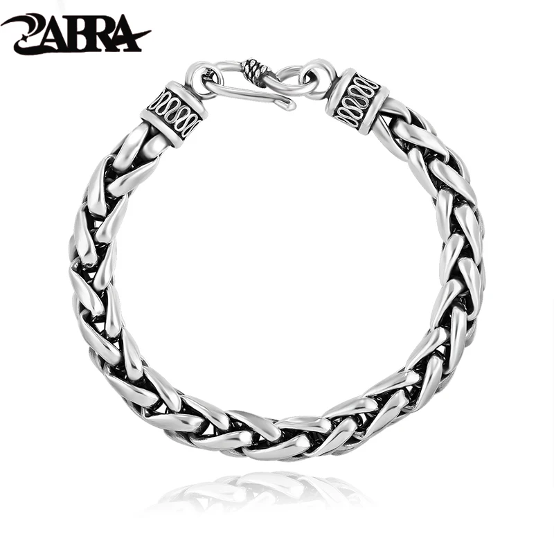 ZABRA 925 Sterling Silver Men Bracelet Vintage Wheat Lines Handmade Jewelry Biker Man Gift Chain Link Bracelets Jewelry Male