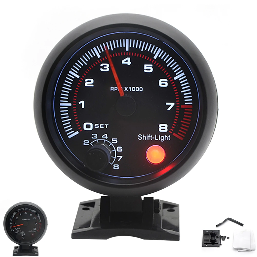 3.75 inch Universal Car Tachometer 12V 0-8000 RPM Engine Speed Gauge with Warning Light for 4/6/8 Cylinder Engine Accessories