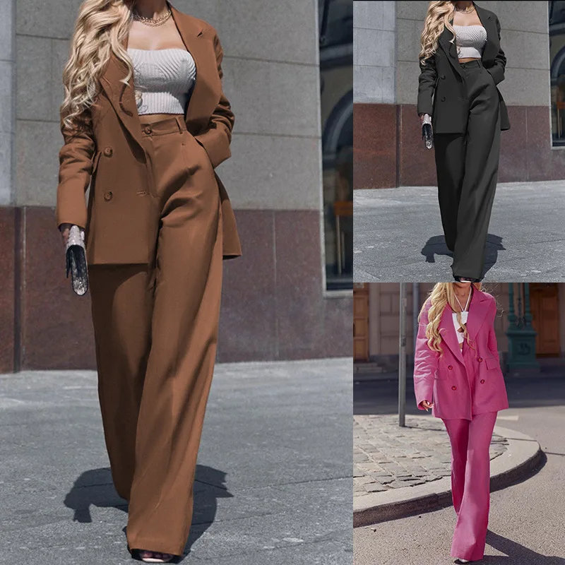 FD1462 2023 Autumn/Winter New Women's Fashion Style Long Sleeved Suit Straight Leg Pants Two Piece Set