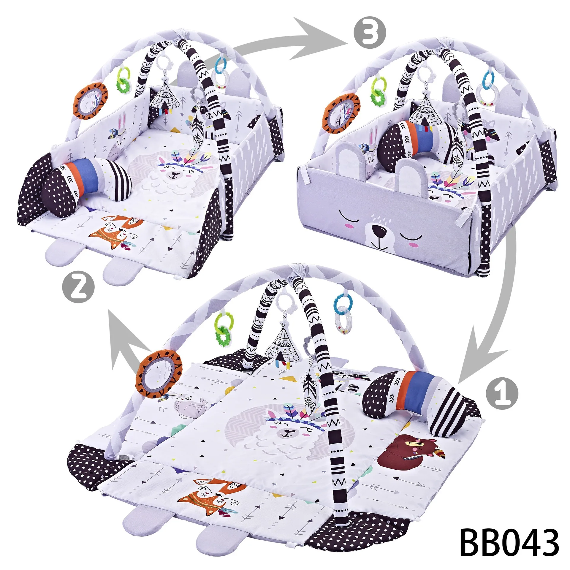 Baby Gym Play Mat, 8-in-1 Tummy Time Mat & Ball Pit with 6 Toys, Washable Baby Activity Play Mat for Visual, Hearing, Sensory, view 2