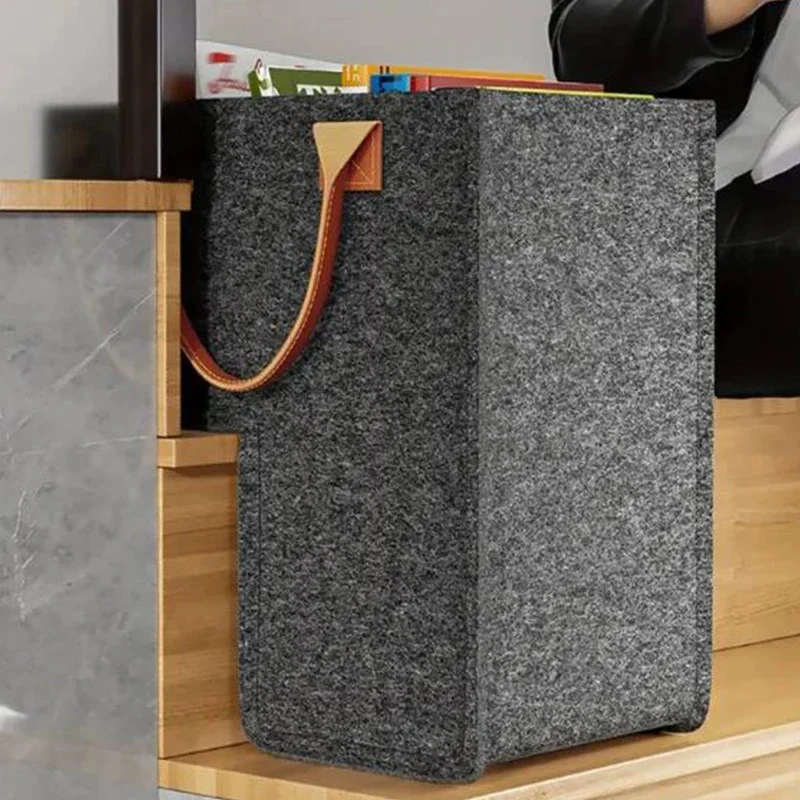 

L-Shape Felt Stair Storage Basket with PU Handle Durable Home Office Organizer for Clothes Toys Sundries Basket for Space Saving