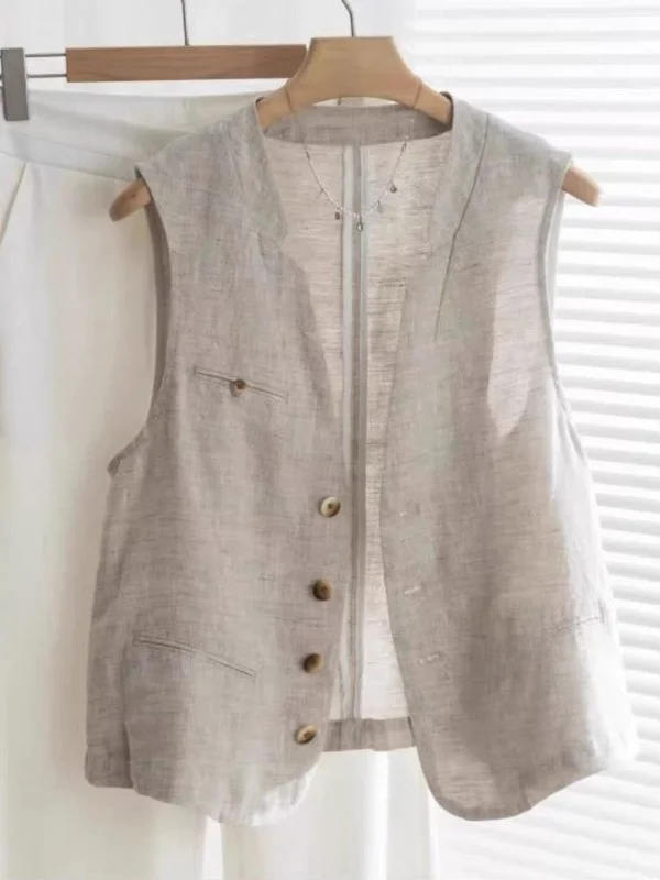 

Sli Loose Cotton Linen Ladies Vest Top Summer 2025 New Faion Outerwear Casual oulder Pad irt Commute Sle