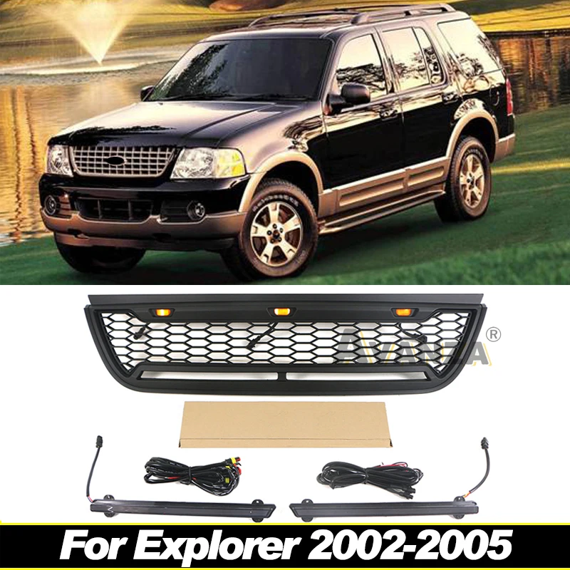 Grill front bumper grille Racing grill with LED light bar Fit For FORD EXPLORER 2002 2003 2004 2005