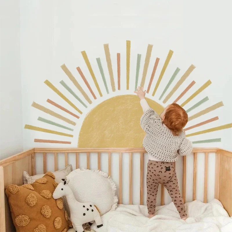 Papel tapiz de sol bohemio para niños, pegatinas de pared autoadhesivas para guardería, guardería, habitación de bebé, decoración del hogar