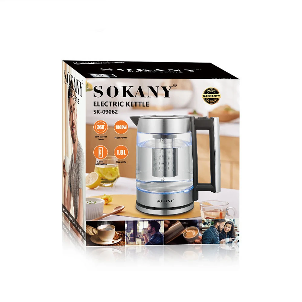 غلاية كهربائية غلاية منزلية من زجاج البورسليكات العالي 1.8 لتر إيقاف تشغيل تلقائي 1800 وات