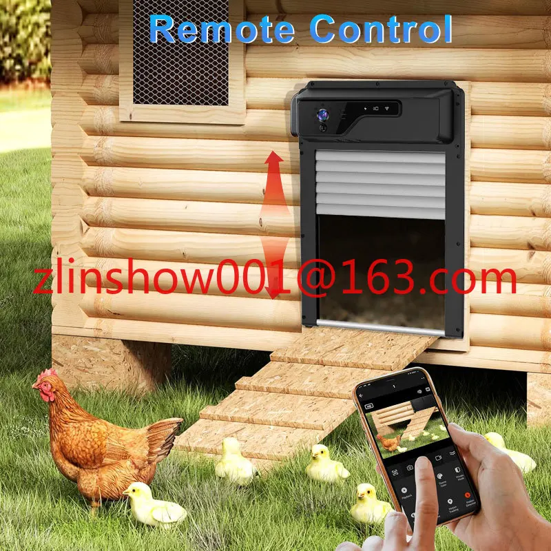 Solar powered automatic remote control chicken coop door opener with camera