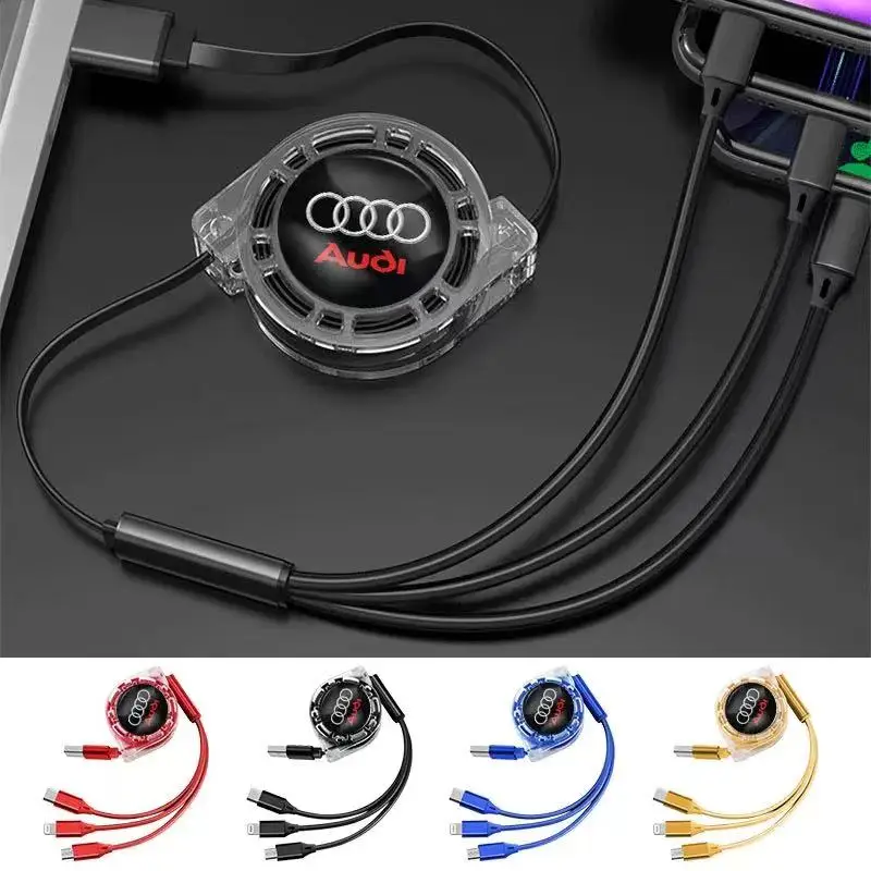 Car Interior 3 In 1 Micro USB Type C Fast Charging Cable For AUDI Sline RS A1 A3 A4 A5 A7 A8 QUATTRO Q3 Q5 Q7 S3 S4 S5 S6 S7