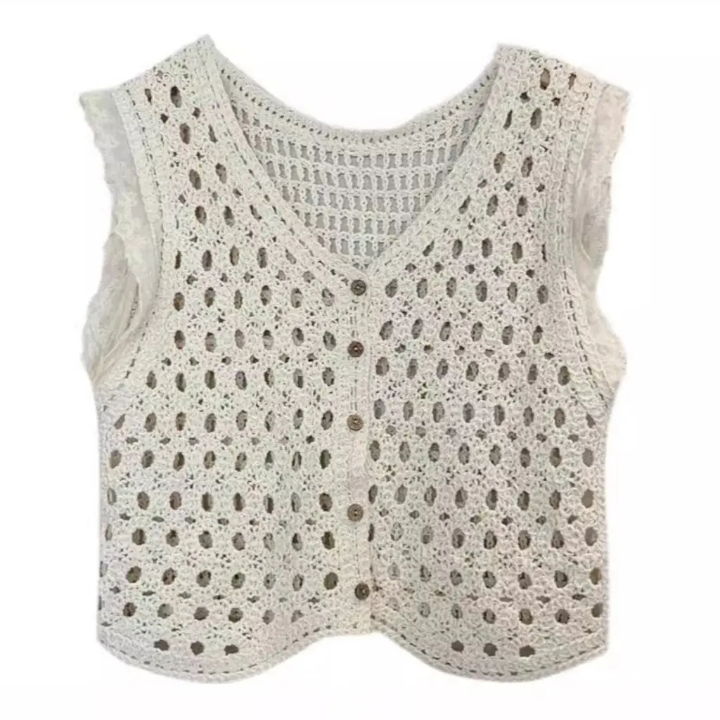

Women's Lightweight Crochet Hollow Knitted Vest Slimming Sleeveless Blouse Cool Heavy Industry Style All-match Summer Top