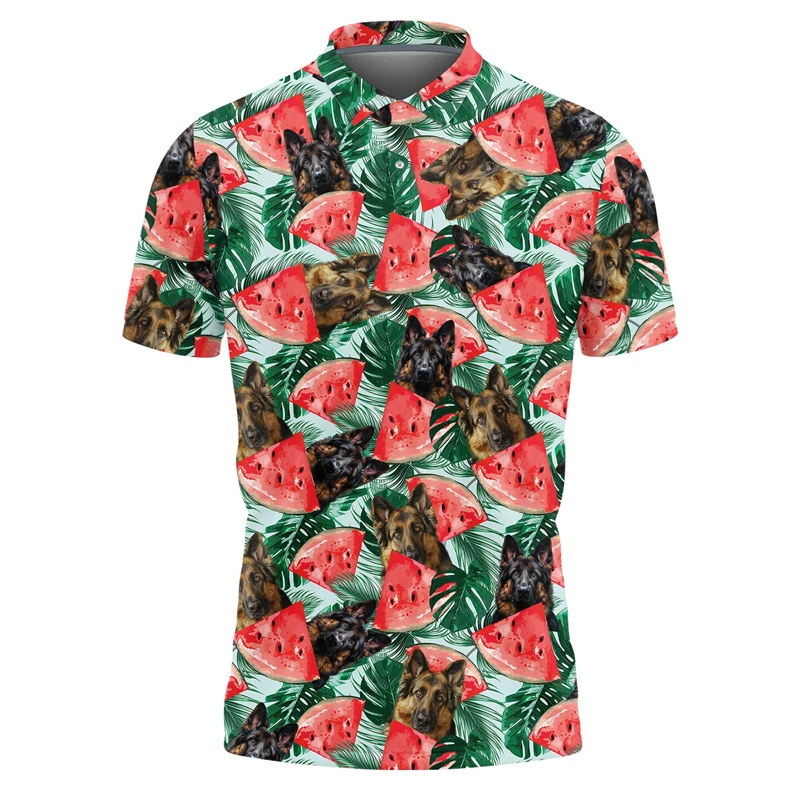 Fresh Watermelon Dog Graphic Polo Shirts For Men Hip Hop Male Streetwear German Shepherd Labrador Regular POLO Shirt Women Tops image 5