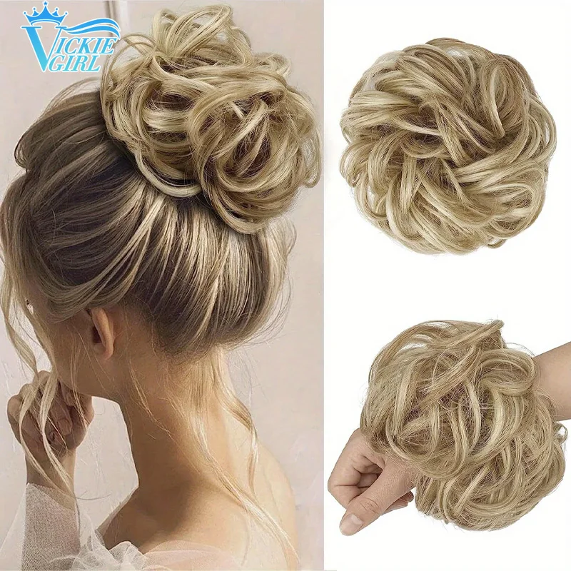 100% Human Hair Bun 6 inches Extensions Messy Curly Elastic Hair Scrunchies Hairpieces Human Hair Chignon Donut Updo Hair Pieces